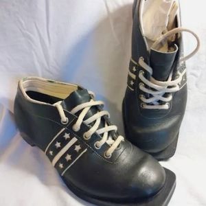 Vintage Falk 3-Pin Cross Country Ski Leather Boots Shoes Size 33 Norway Nordic